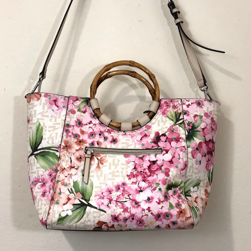 Dana Buchman Floral Tote with Faux Bamboo Handles
